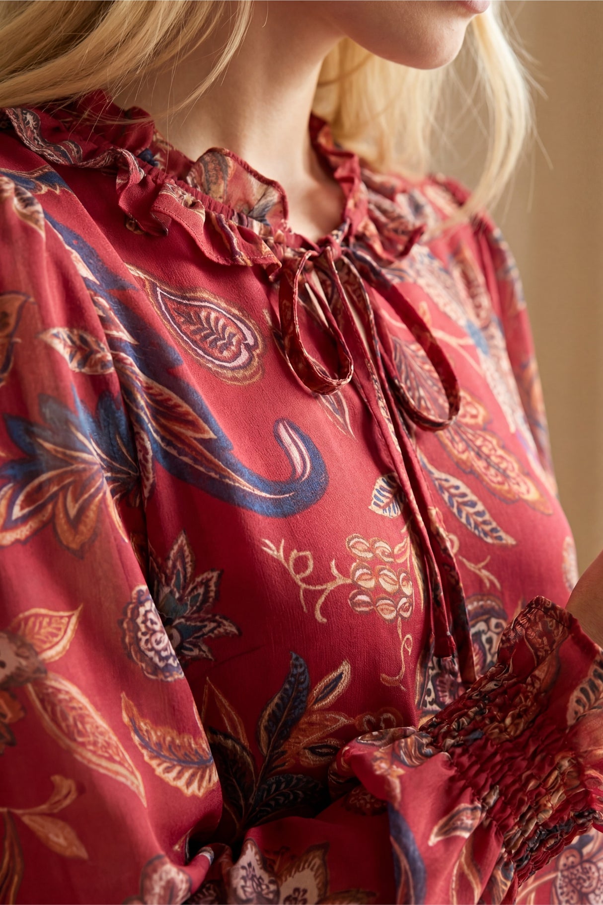 Liliane Red Floral Long-Sleeve Blouse