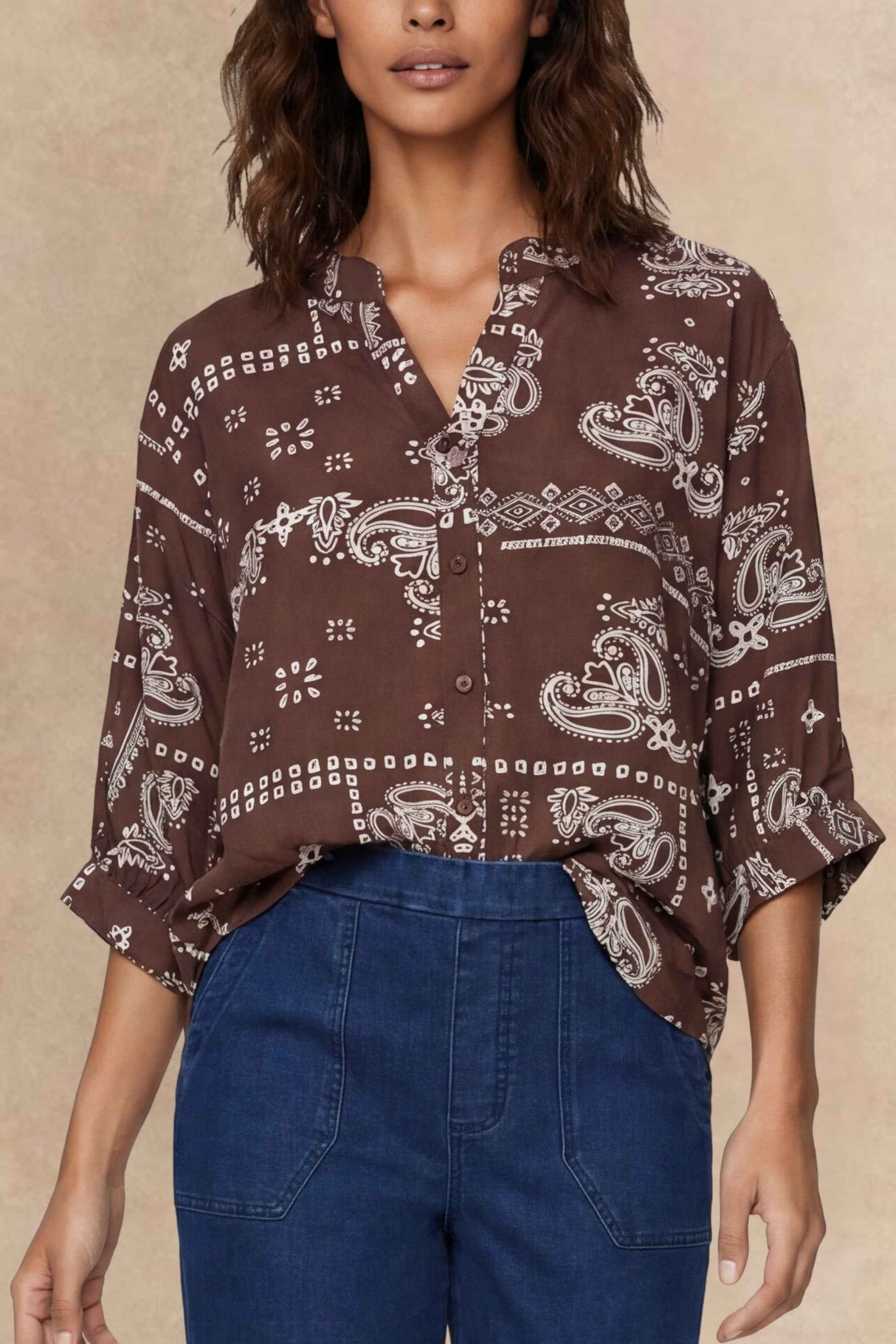 Livia Brown Bandana Print Blouse