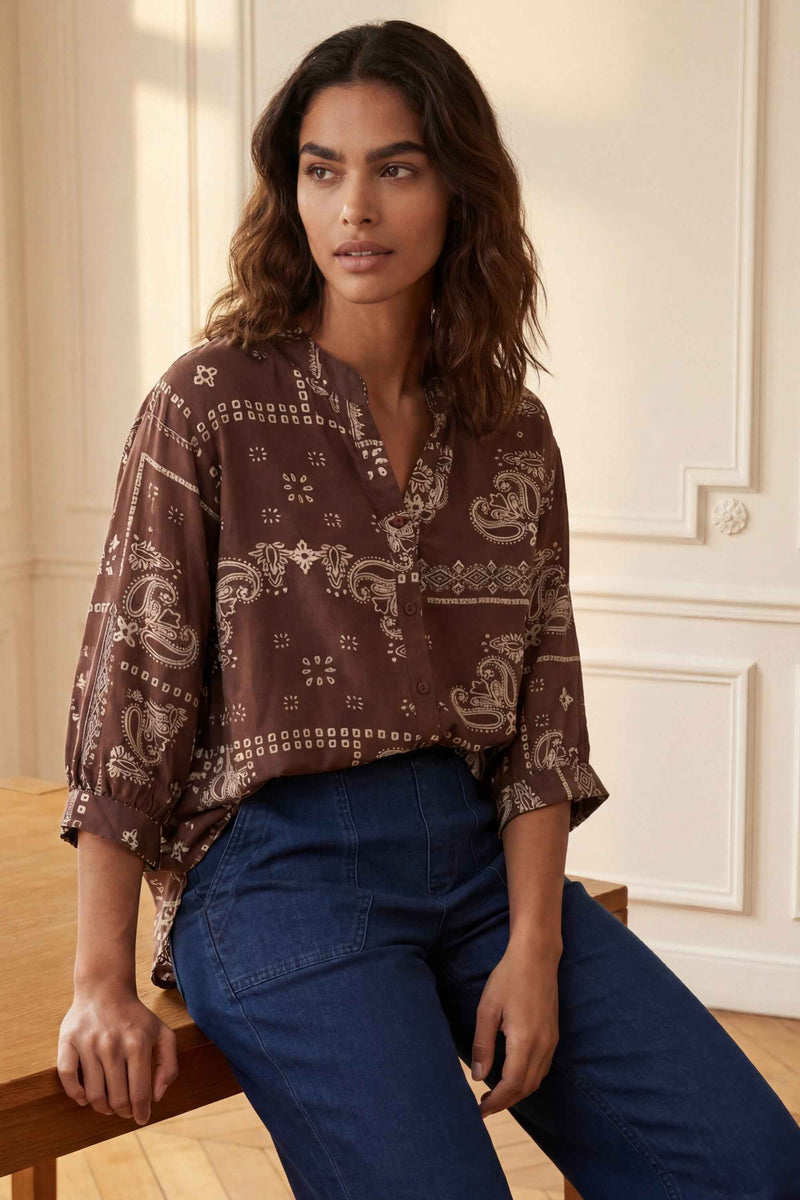 Livia Brown Bandana Print Blouse
