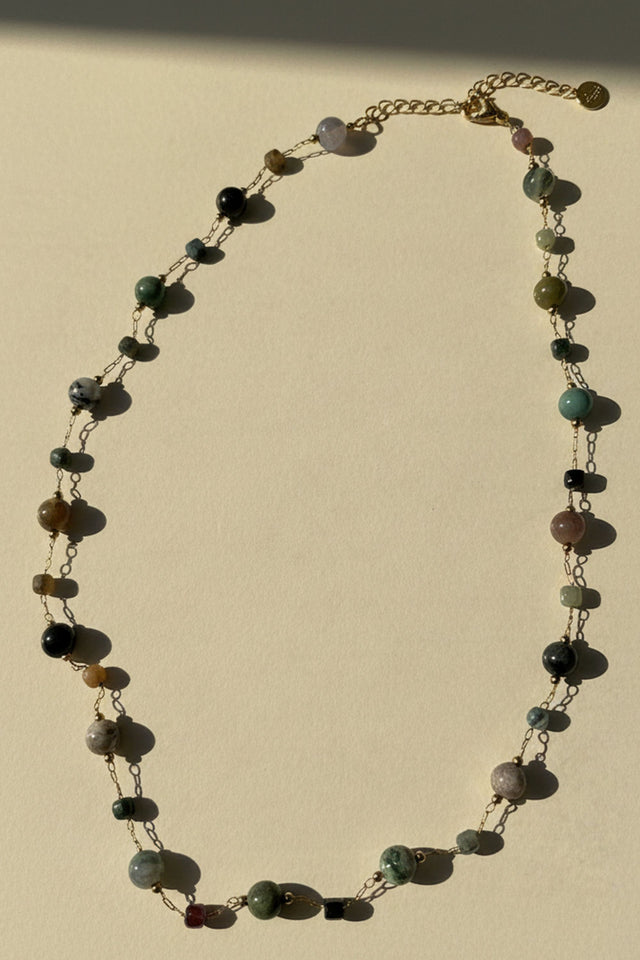 Long Natural Stone Beaded Necklace
