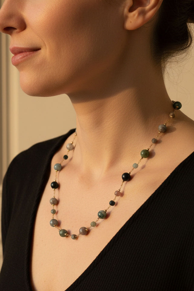 Long Natural Stone Beaded Necklace