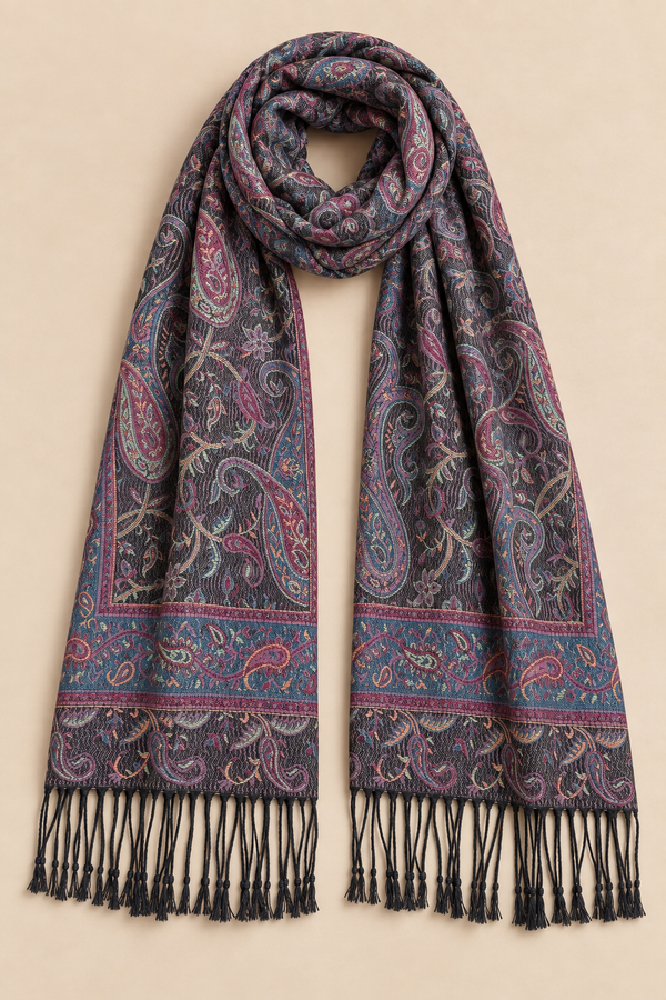 Foulard Pashmina Jacquard Motifs Noir