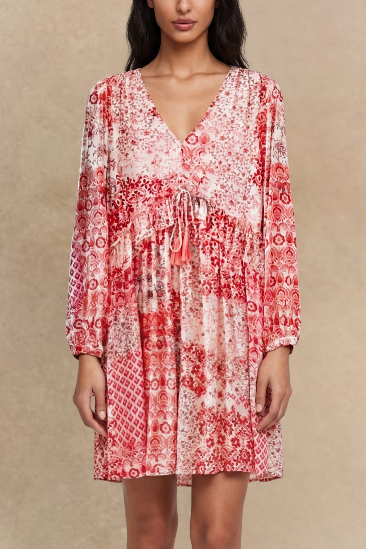 Loralie Print Tassel Tie Flowy Mini Dress