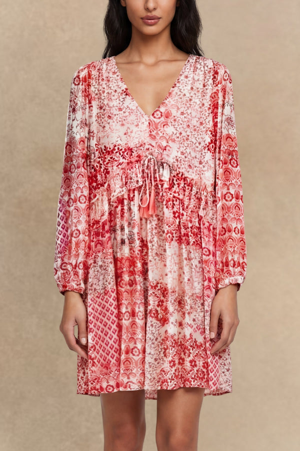 Loralie Print Tassel Tie Flowy Mini Dress