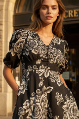 Lottie Black Floral Fit & Flare Dress