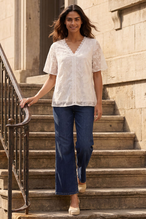 Lucie Embroidered V-Neck Blouse Lace