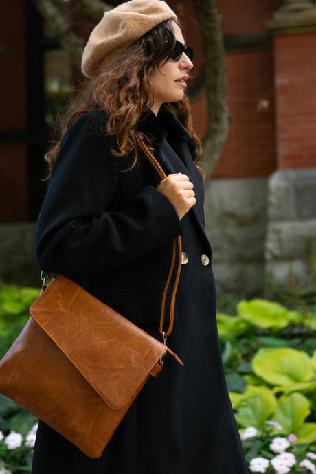 Luna Vegan Bag Crossbody Asymmetrical Flap - Onze Montreal Black Vegan Bags