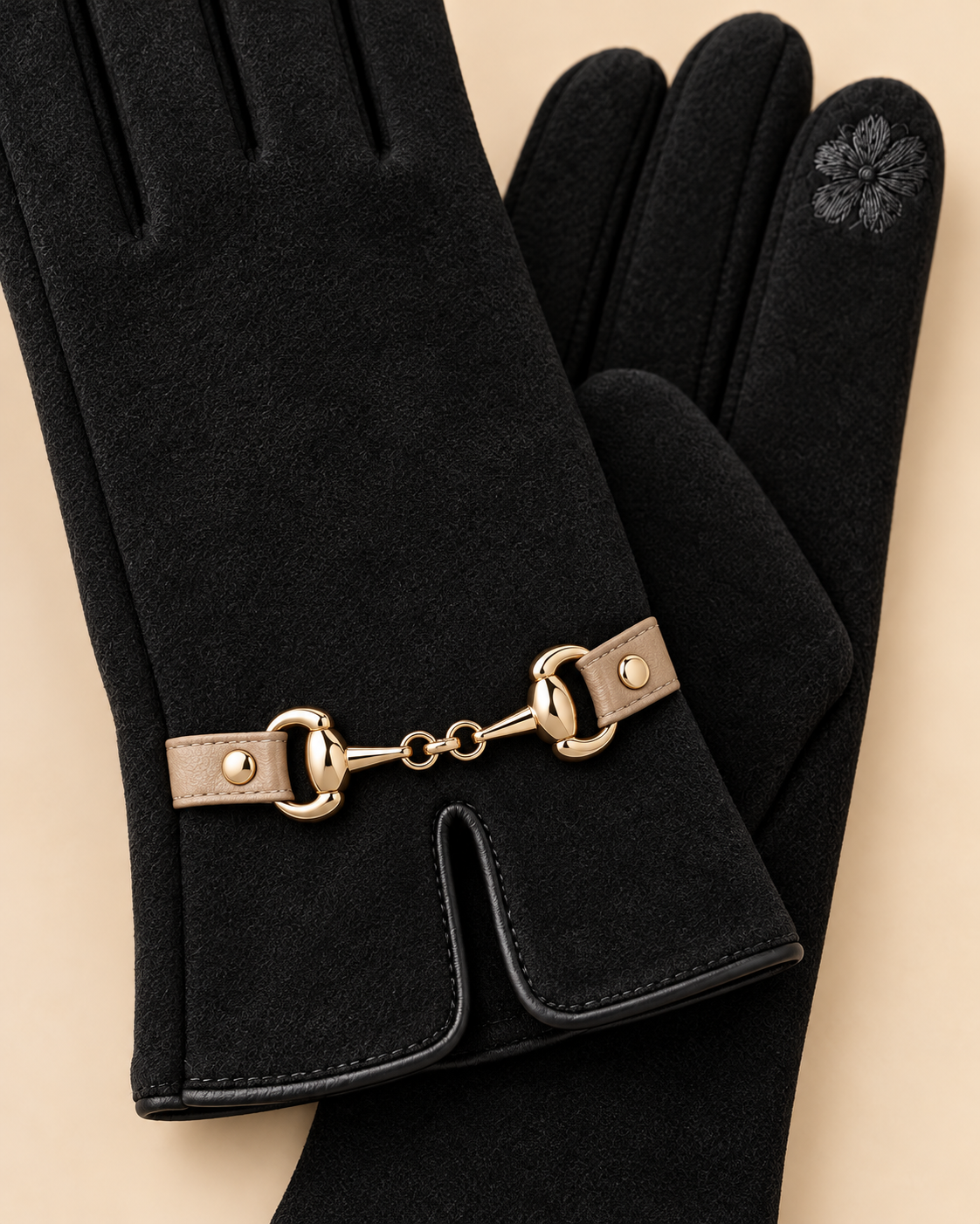 Gants D’hiver Noirs Détail Chaîne