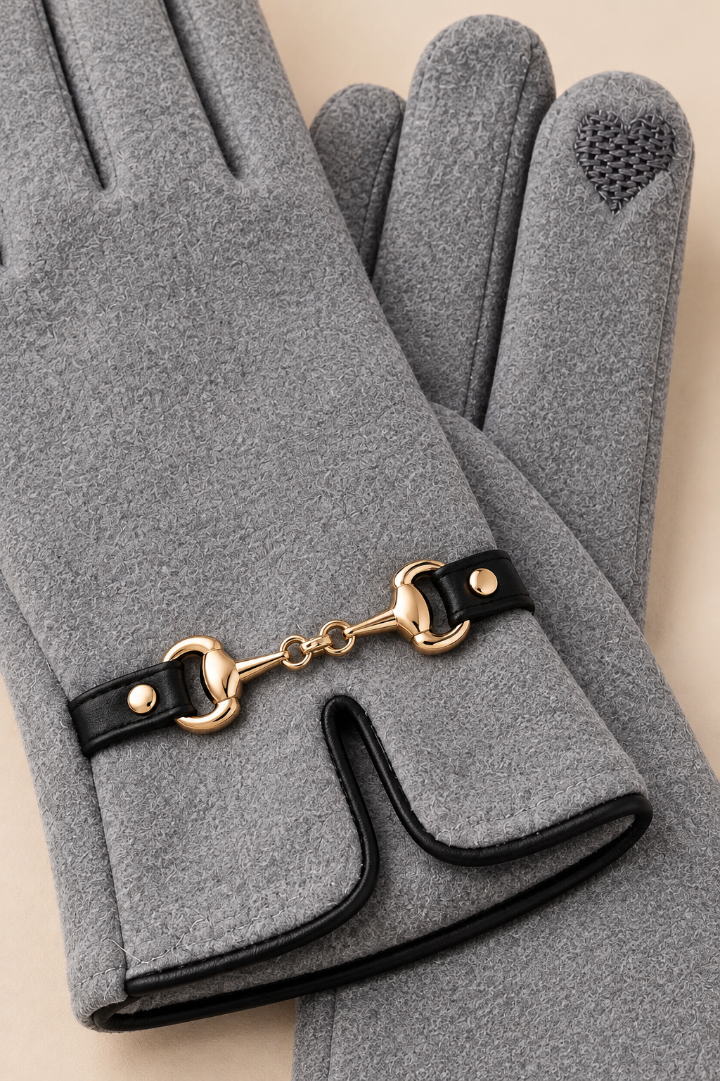 Gants D'hiver Gris Détail Chaîne