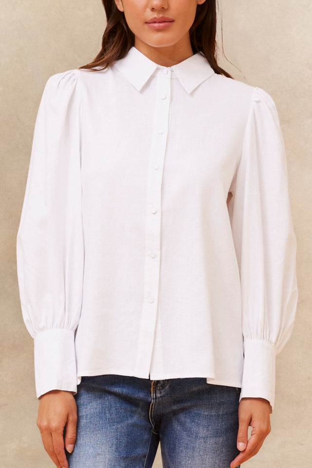 Maxine Button-Up Shirt Long Sleeve Puff Cuffs Classic Elegant