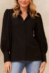 Maxine Button-Up Shirt Long Sleeve Puff Cuffs Classic Elegant
