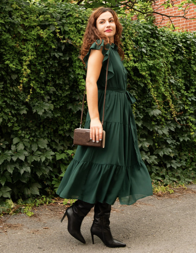Melinda Midi Tiered Shirt Dress Green - Onze Montreal