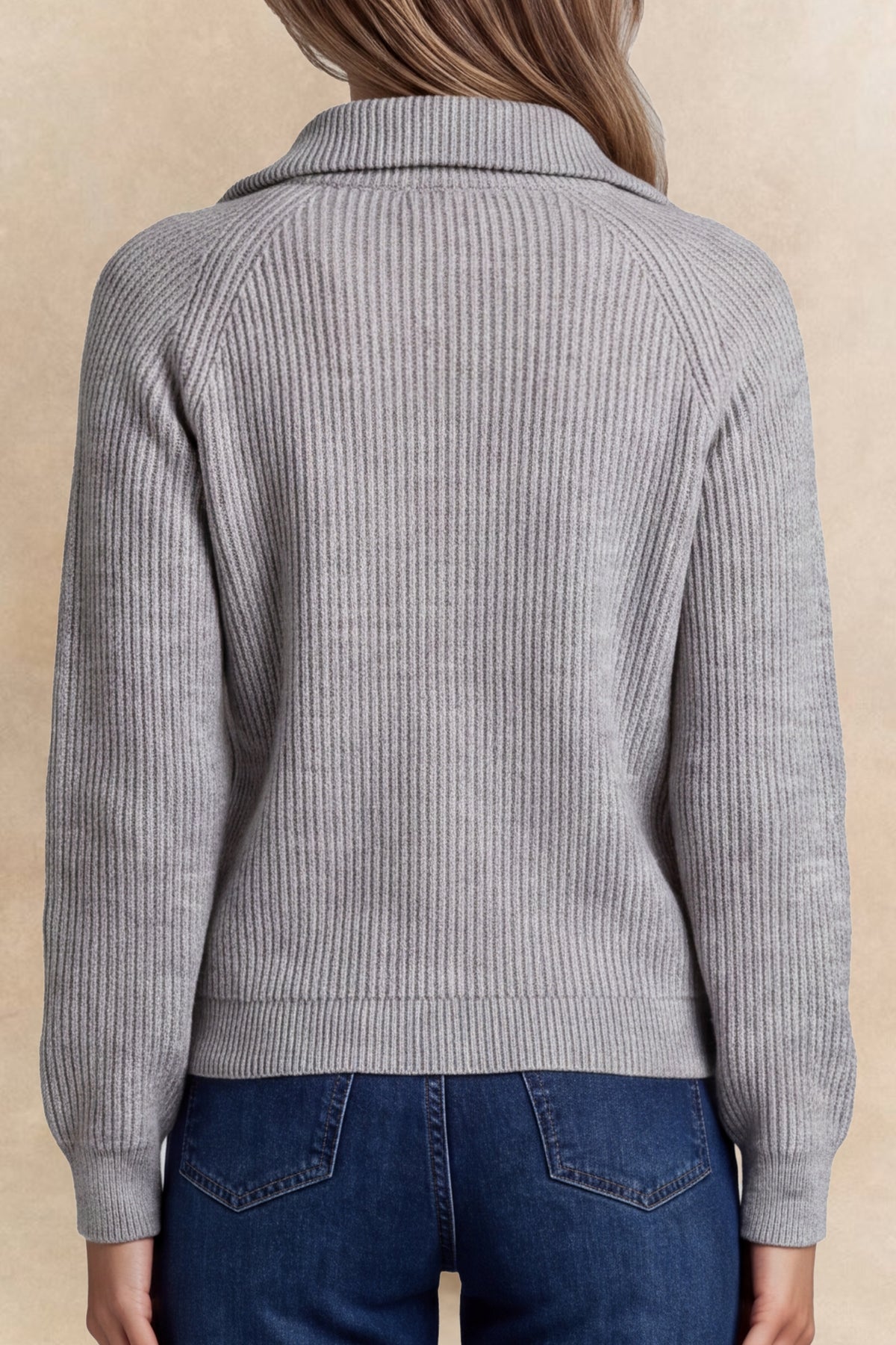 Maelys Ribbed Zip-Up Mock Neck Cardigan