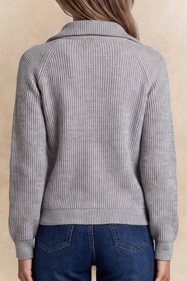 Maelys Ribbed Zip-Up Mock Neck Cardigan