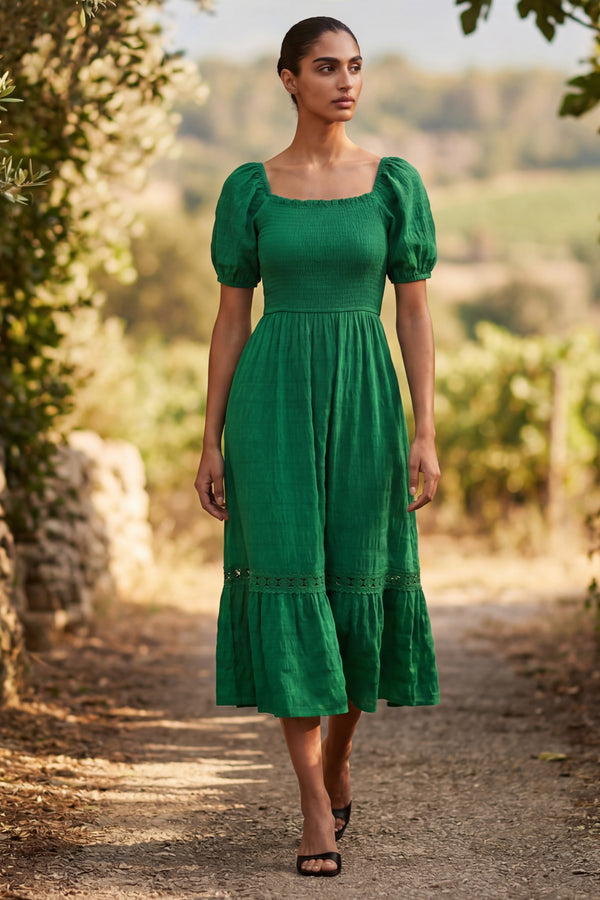 Mackenzie Smocked Puff Sleeve Tiered Dress