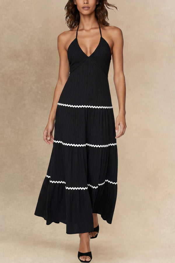 Madison Robe Longue Plissée Col Montant 