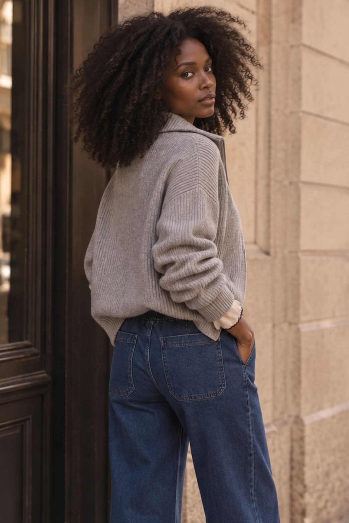 Maelys Ribbed Zip-Up Mock Neck Cardigan