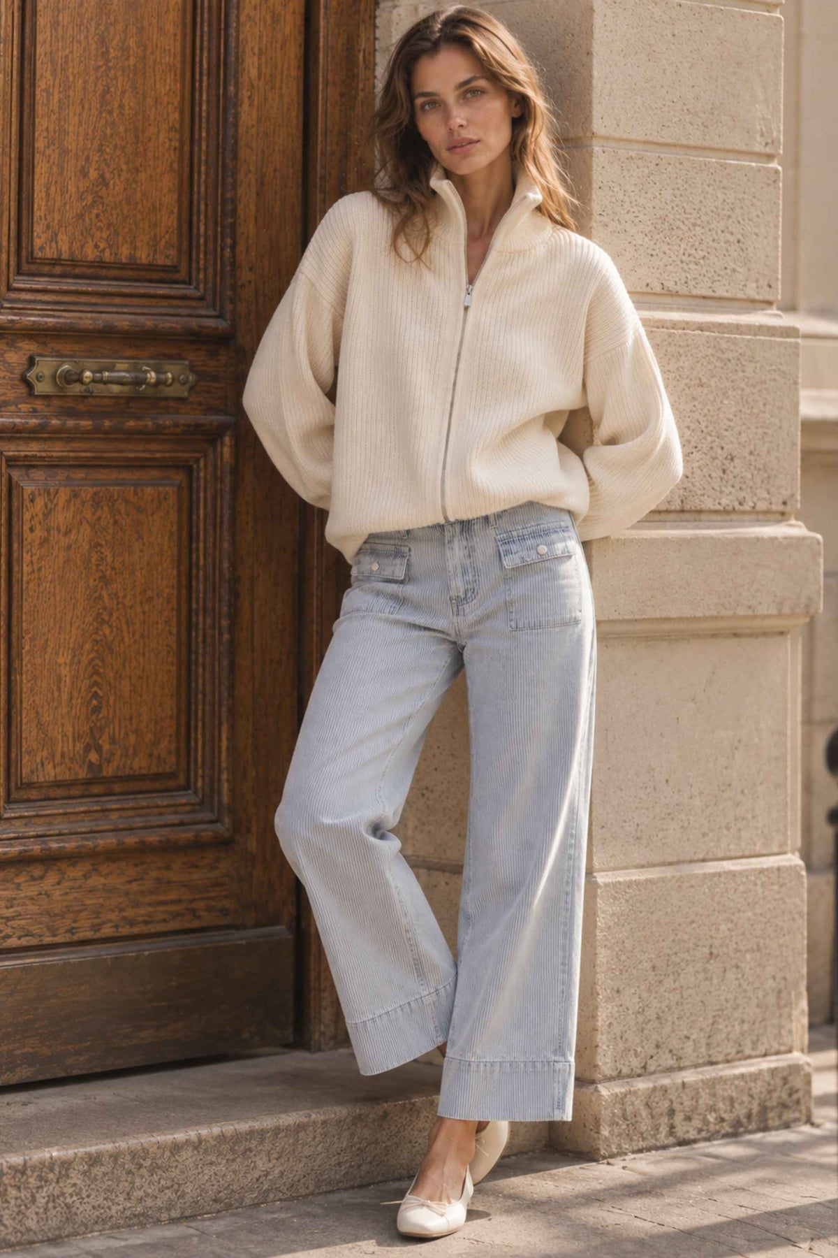 Maelys Ribbed Zip-Up Mock Neck Cardigan
