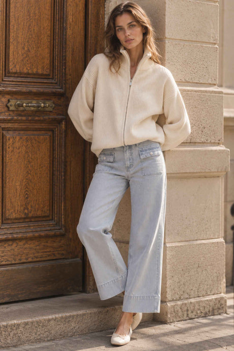 Maelys Ribbed Zip-Up Mock Neck Cardigan