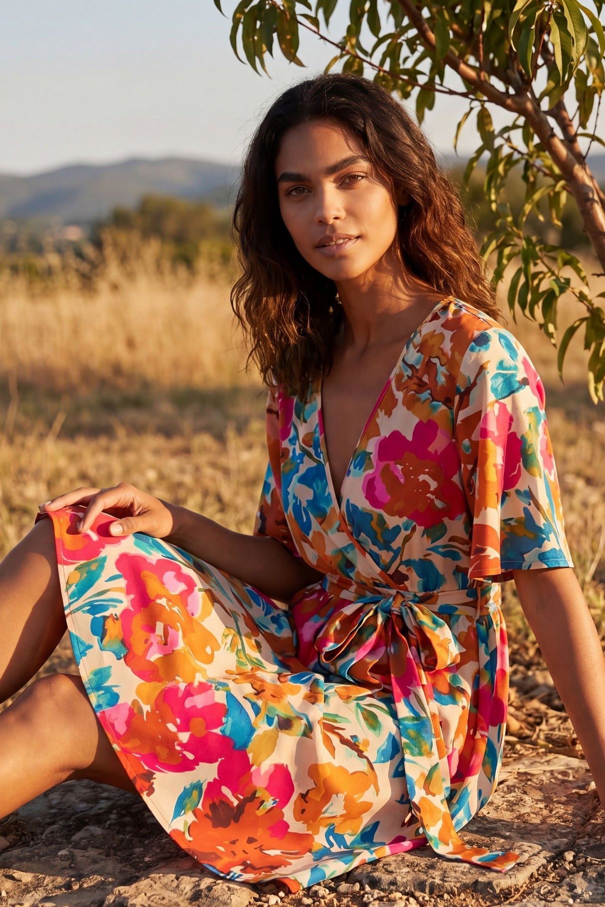 Maeve Mini Wrap Dress Floral Print Short Sleeves