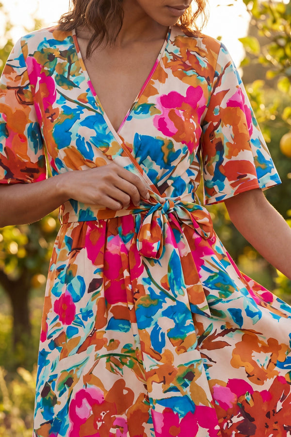Maeve Mini Wrap Dress Floral Print Short Sleeves