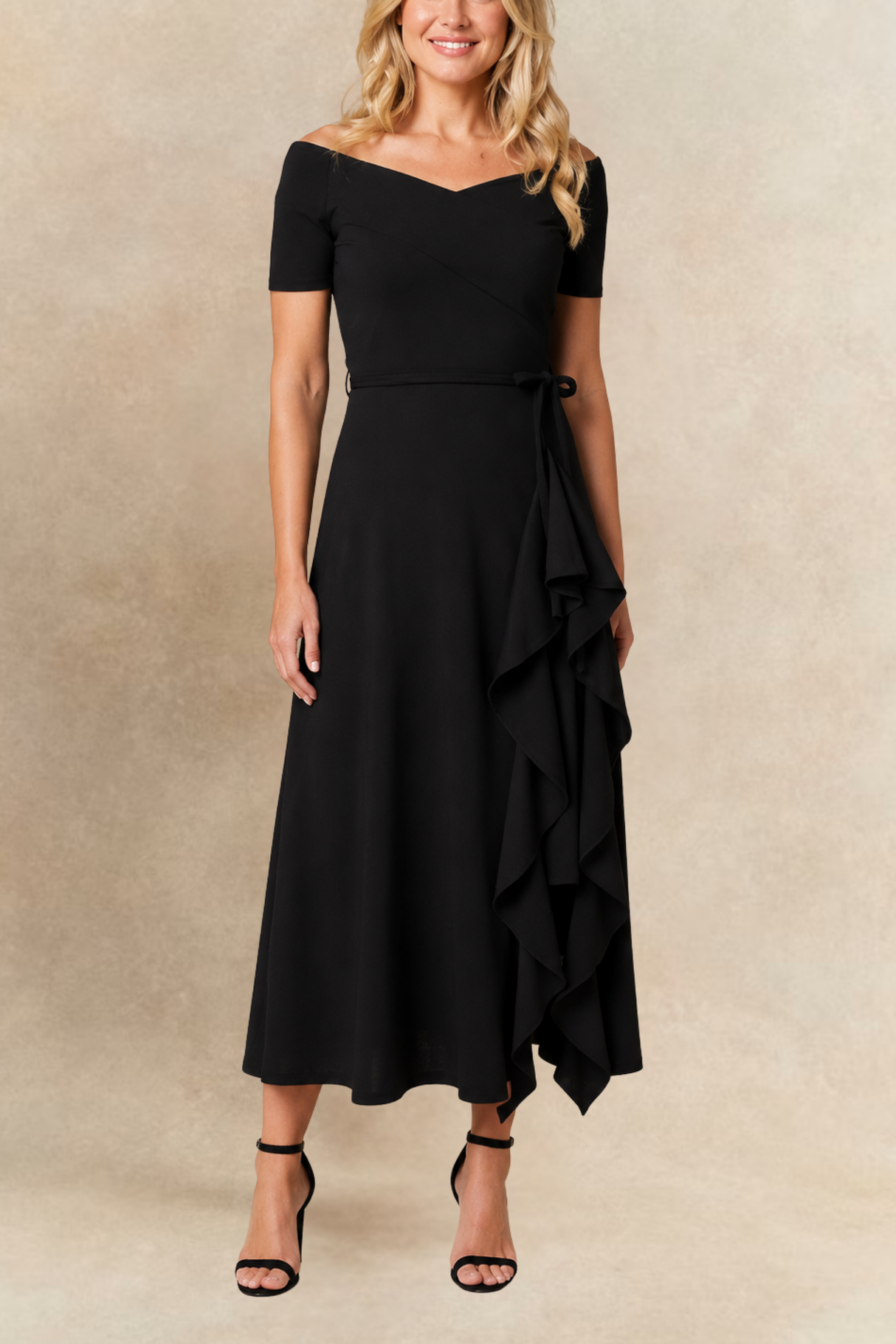Malia Black Stretch Ruffle Maxi Dress