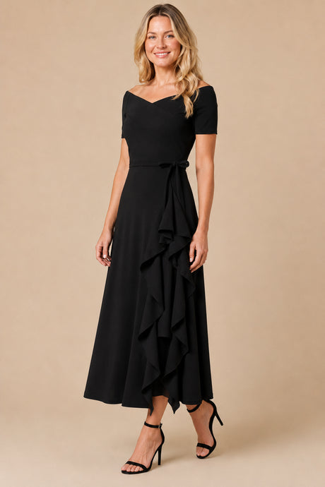 Malia Black Stretch Ruffle Maxi Dress1