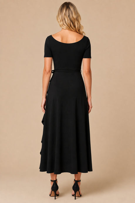 Malia black stretch ruffle maxi dress, back view