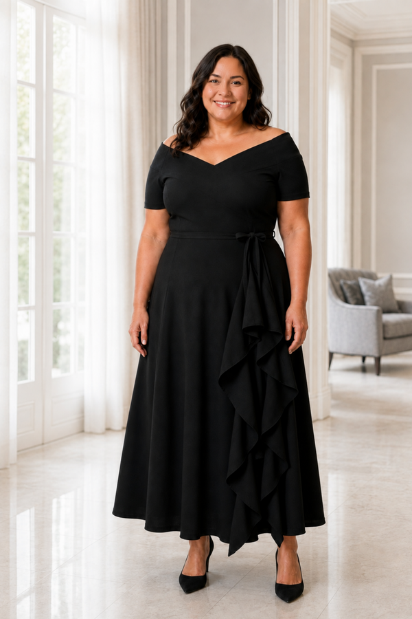 Malia Black Stretch Ruffle Maxi Dress