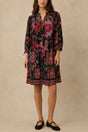 Mariah black multicolour floral dress front view on beige studio background