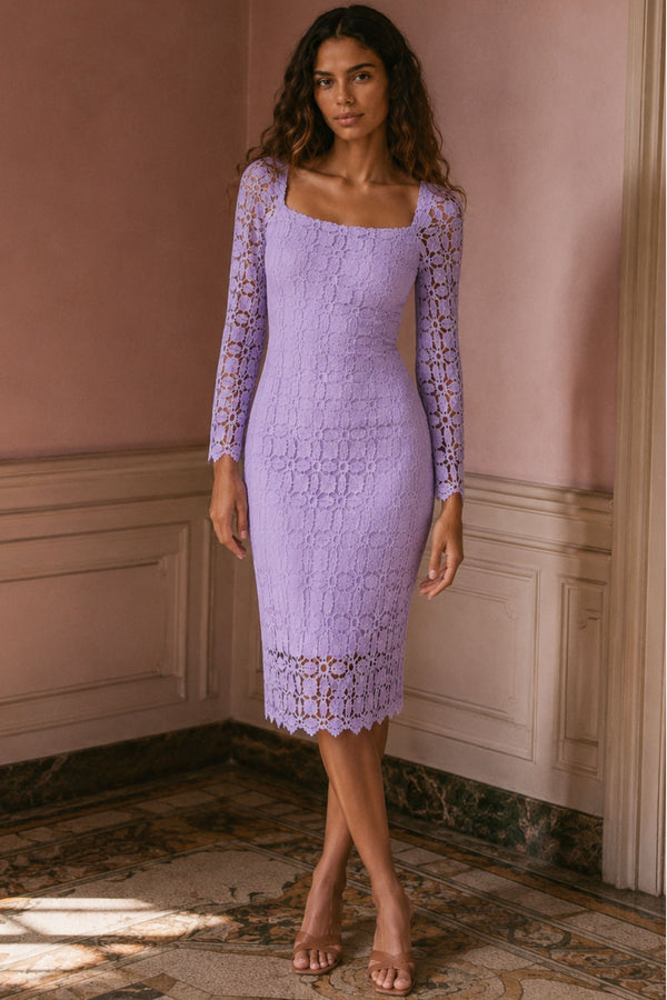 Marie Lace Square Neck Midi Dress