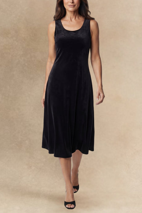 Marina Round Neck Velvet A-Line Midi Dress