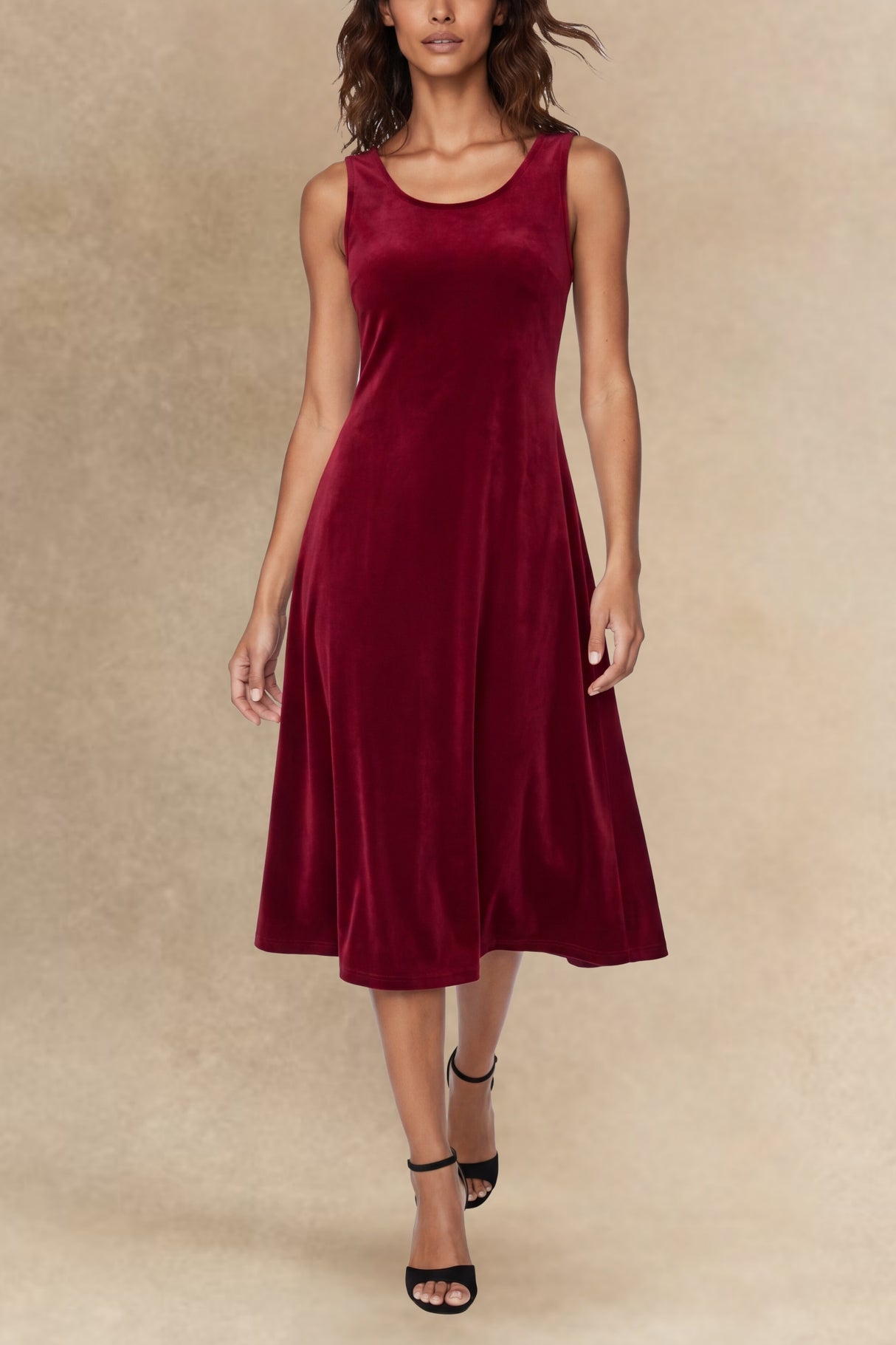 Marina Robe Midi Sans Manches Velours 
