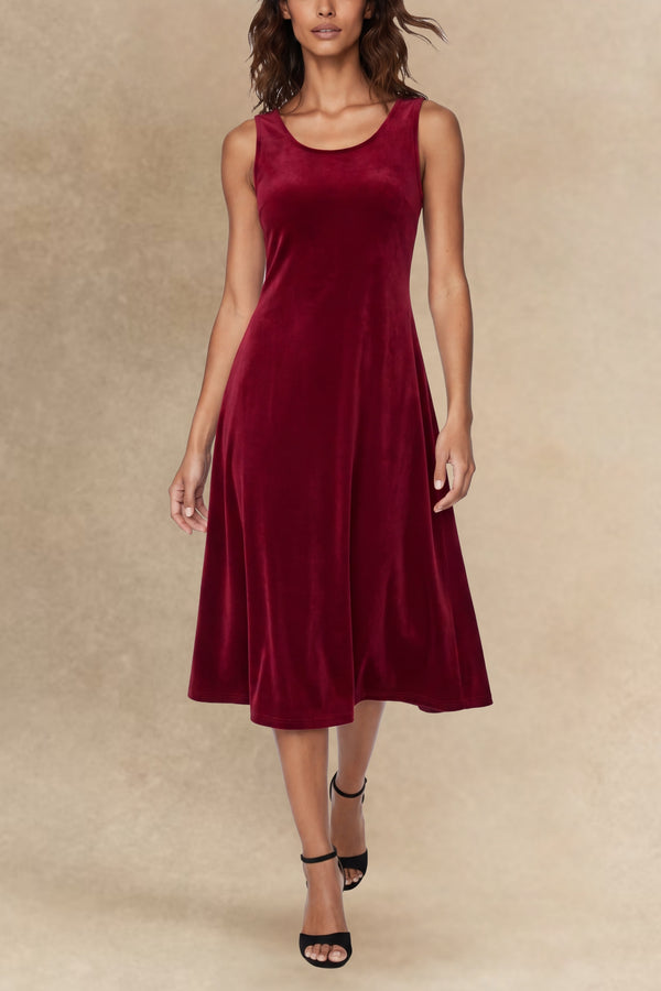Marina Robe Midi Sans Manches Velours 