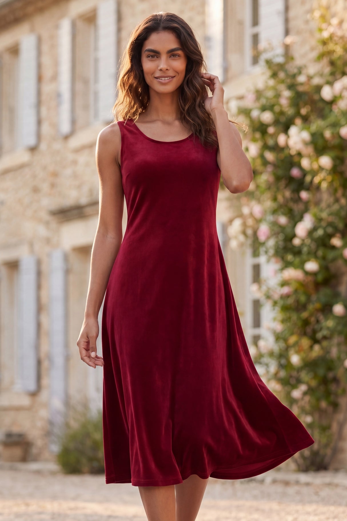 Marina Robe Midi Sans Manches Velours 