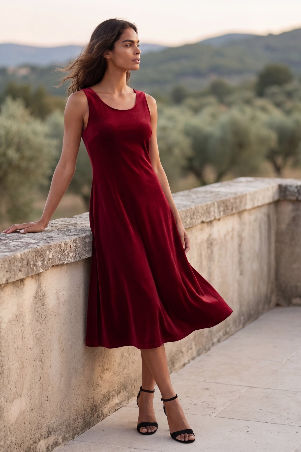 Marina Robe Midi Sans Manches Velours 