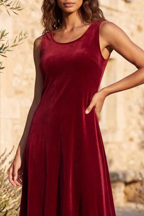 Marina Round Neck Velvet A-Line Midi Dress
