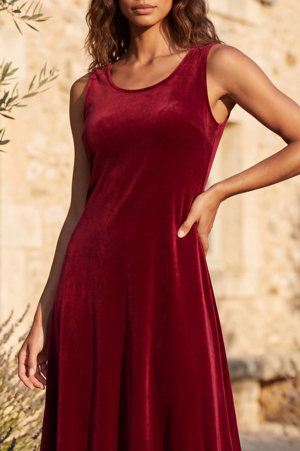 Marina Robe Midi Sans Manches Velours 