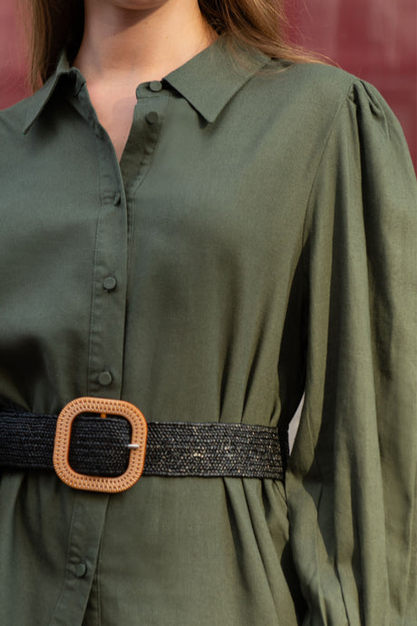 Maxine Quality Linen Blend Shirt Long Lantern Sleeves - Onze Montreal Black / XS Annick