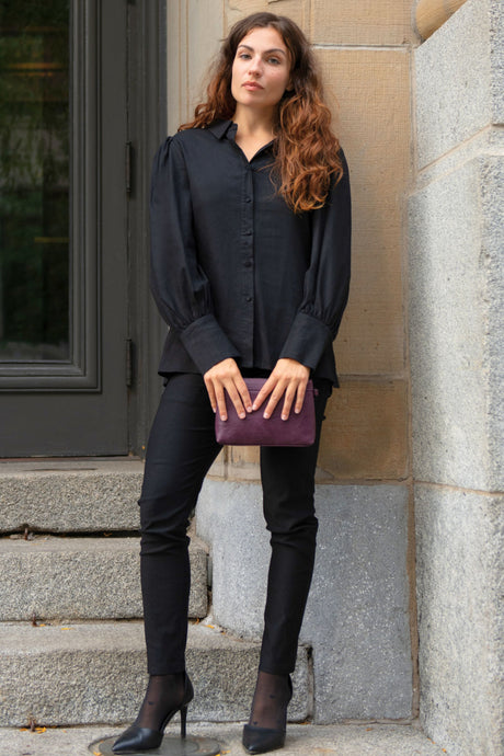 Maxine Quality Linen Blend Shirt Long Lantern Sleeves - Onze Montreal Black / XS Annick