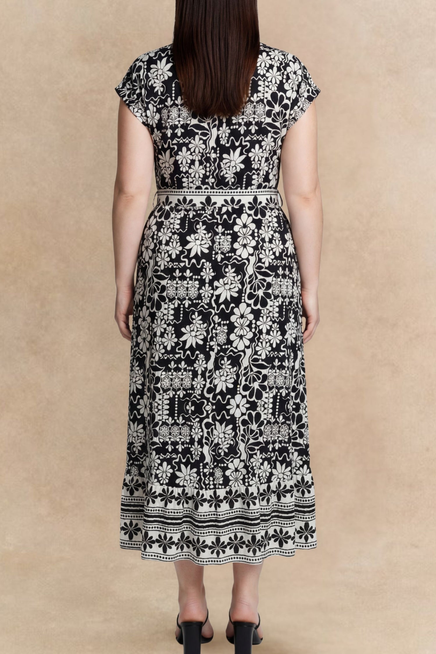black and white floral shirt dress Button