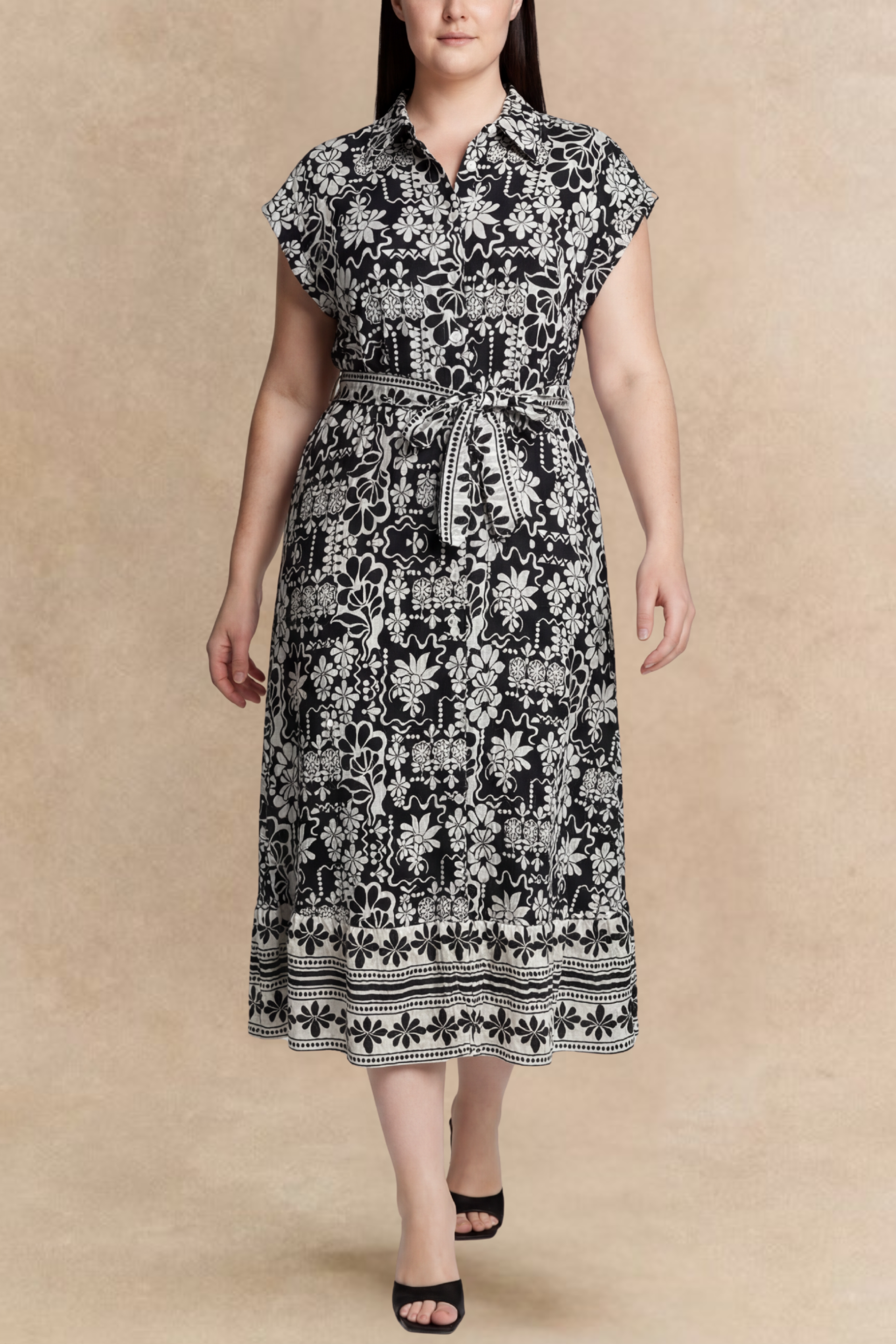 shirt dress black and white Clover Shirt Dress / Black Mini Floral + Vintage White Toile Print Cot main image 1