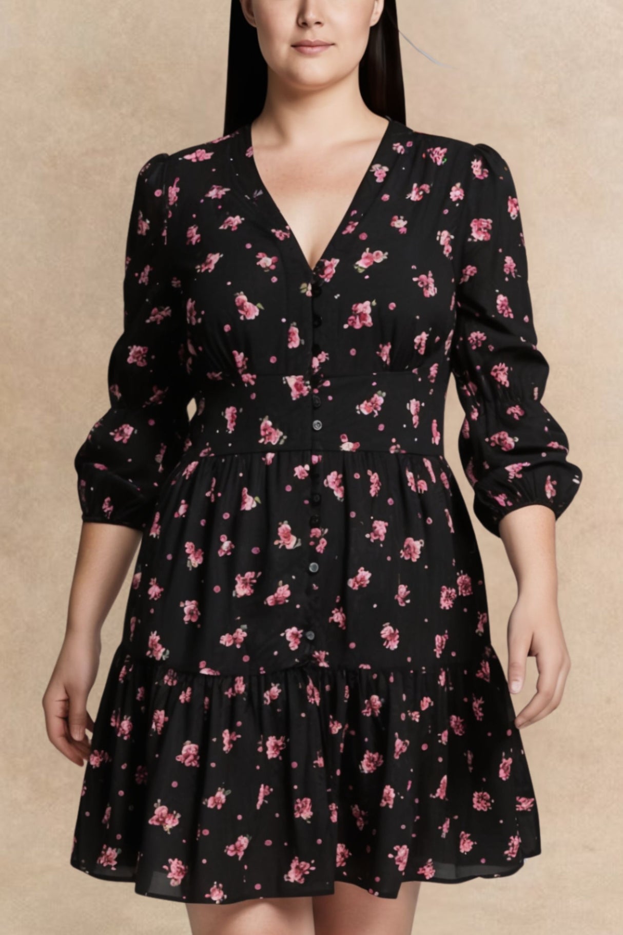 Mila Black Floral Button Dress