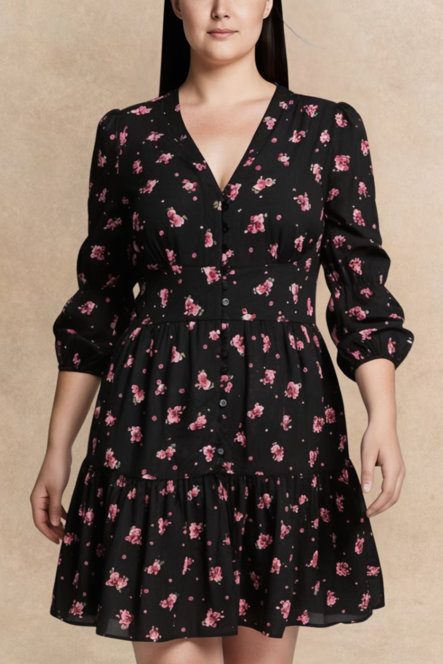 Mila Black Floral Button Dress  French