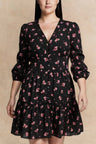 PRE-ORDER-Mila Black Dress Pink Floral Print Button Front Long Sleeves