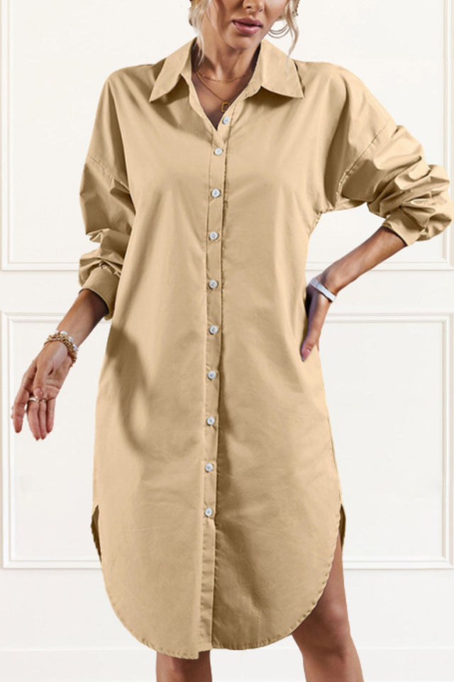 Miley Tunic Shirt Dress Front Buttons Shirt Collar Solid