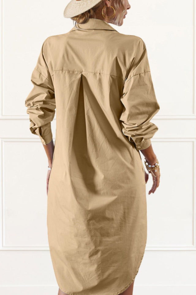 Miley Tunic Shirt Dress Front Buttons Shirt Collar Solid