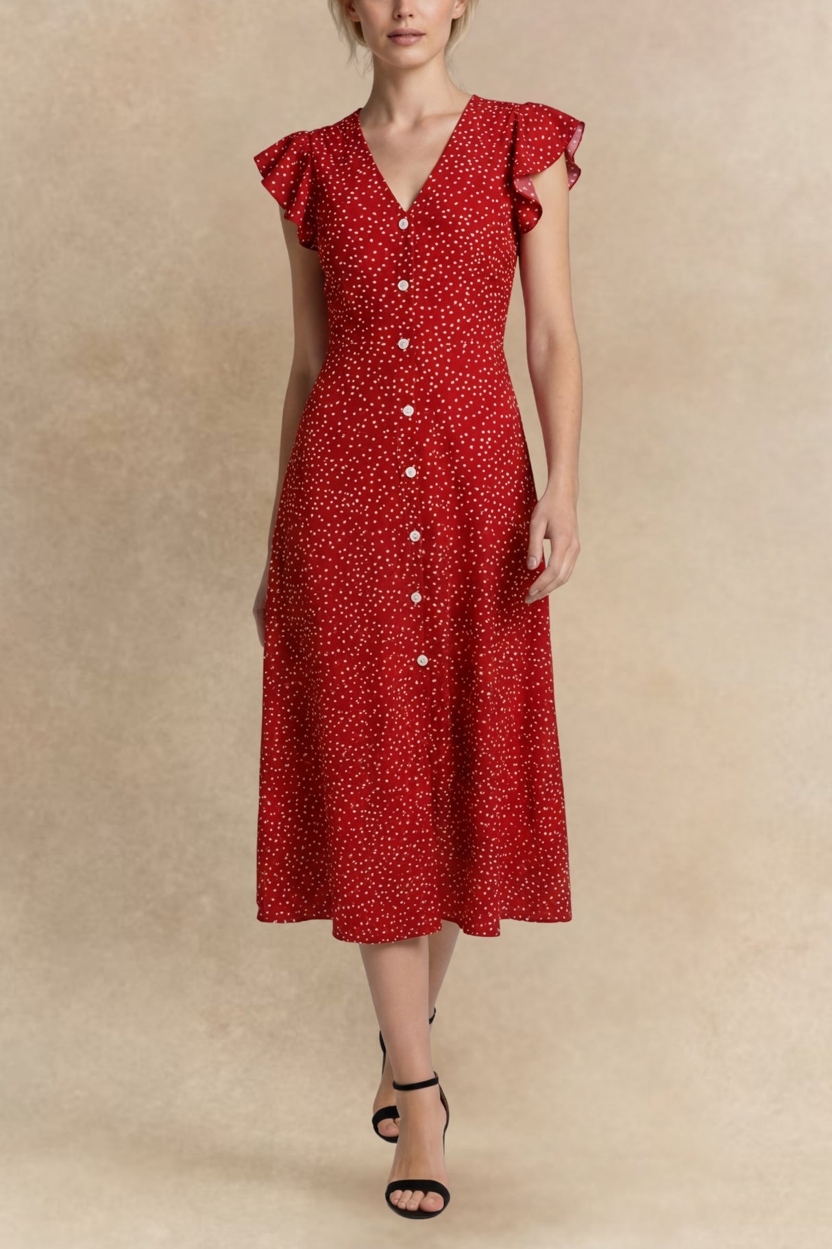 Molly Robe Midi Boutons Manches Volants