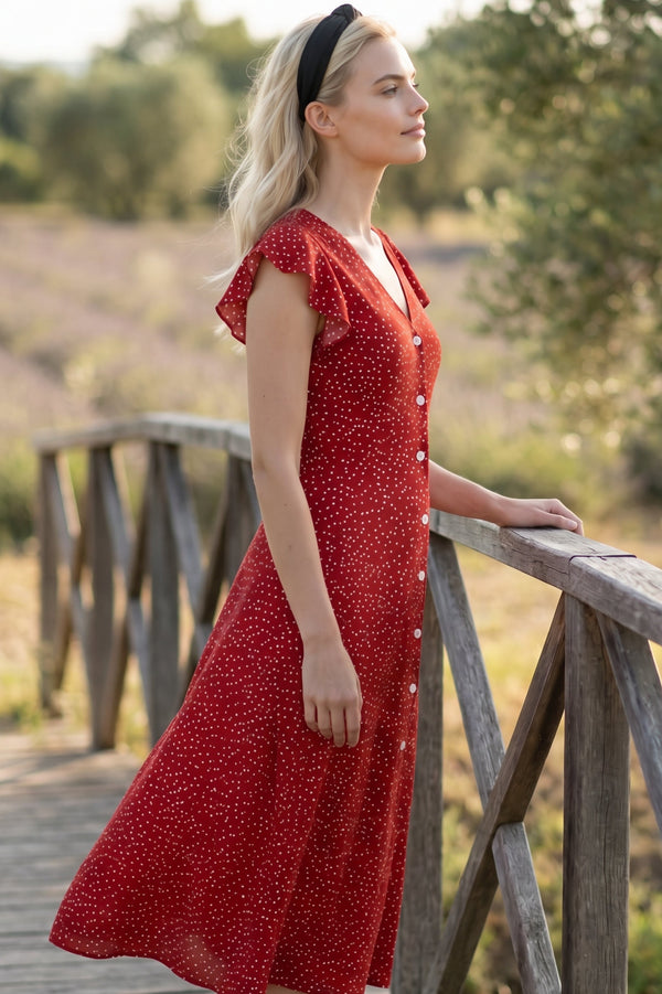 Molly Robe Midi Boutons Manches Volants