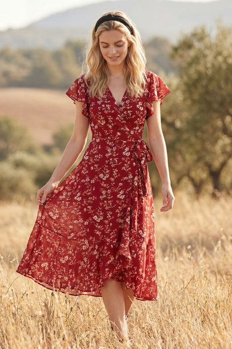 Muffy Floral Print Wrap Midi Dress